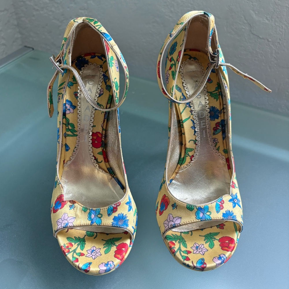 Yellow floral high heels